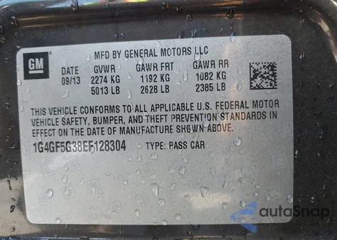 2014 Buick Lacrosse Premium Ii Group из США, поврежденный, VIN 1G4GF5G38EF128304